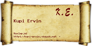 Kupi Ervin névjegykártya